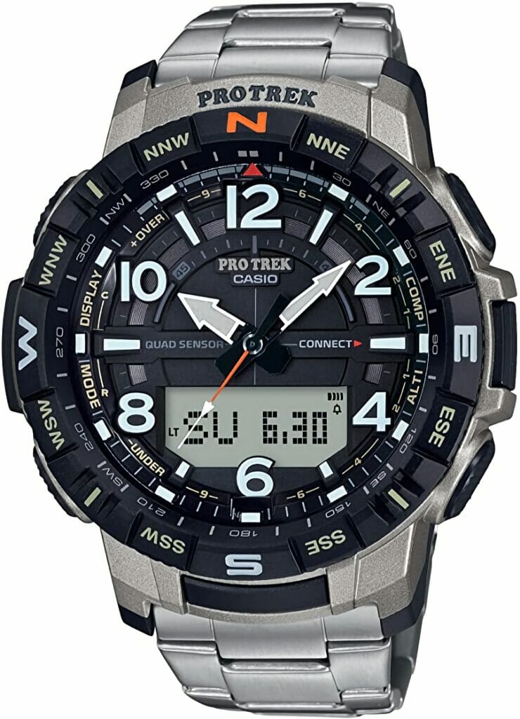 Casio Men's Pro Trek Bluetooth Connected Quartz Fitness Watch with Titanium Strap, Silver, 23