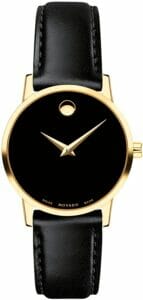 MOVADO Swiss Museum Classic Black Dial Women's Gold PVD Slim Leather Watch